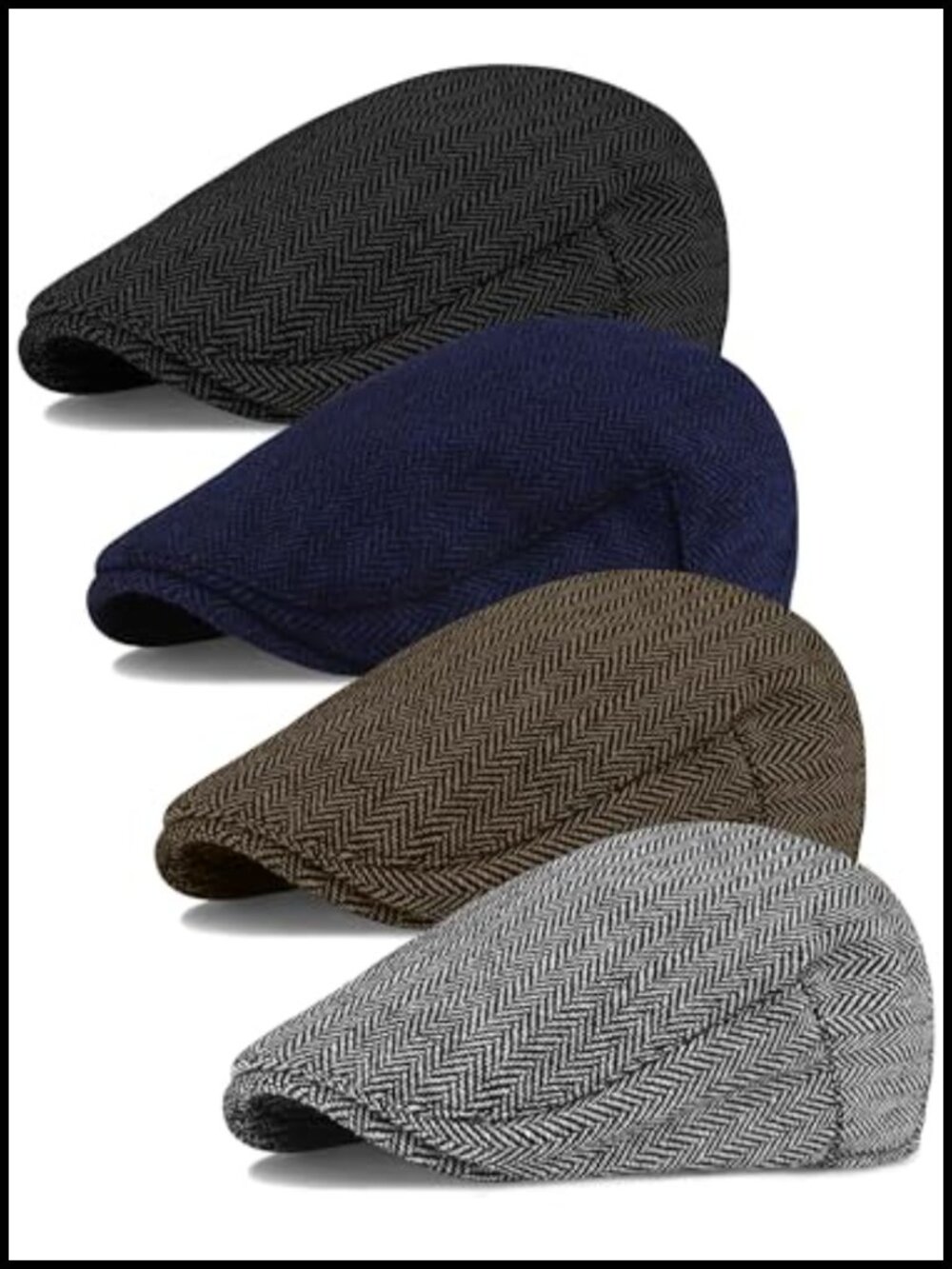 Men's Herringbone Newsboy Cap Polyester Cotton Flat Hat 4 Pack